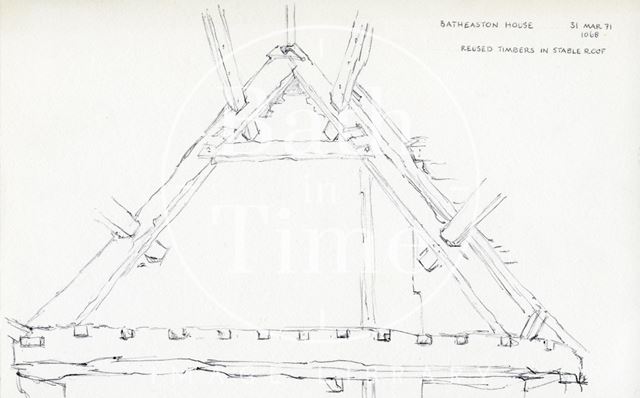 Reused timbers in stable roof, Batheaston House 1971