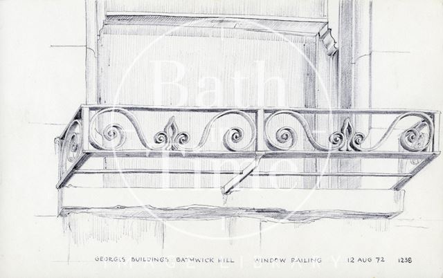 Window railing, Bathwick Hill Stores, George's House, Bathwick Hill, Bath 1972