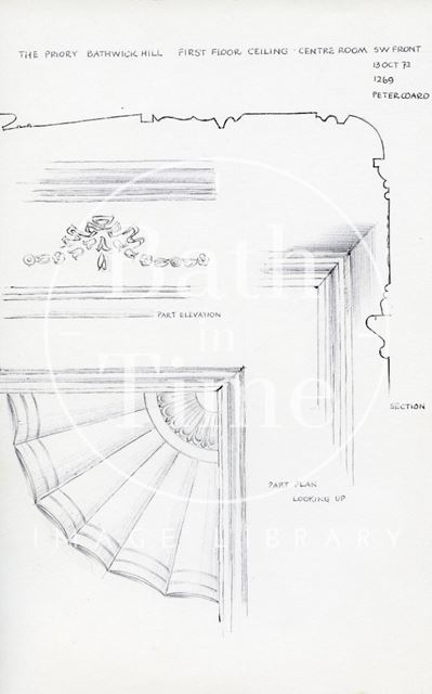 First floor ceiling, the Priory, Bathwick Hill, Bath 1972