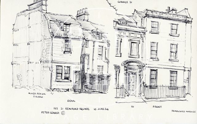 Front and rear of 21, Beauford Square, Bath 1964