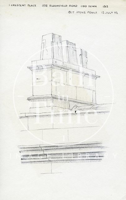 Cut stone peaks, 1, Crescent Place, now 378, Bloomfield Road, Bath 1972