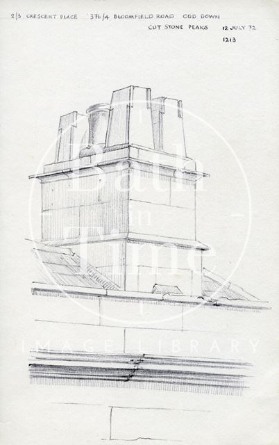 Cut stone peaks, 2 & 3, Crescent Place, now 376 & 374, Bloomfield Road, Bath 1972
