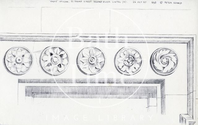 Second floor lintel, 32, Broad Street, Bath 1967