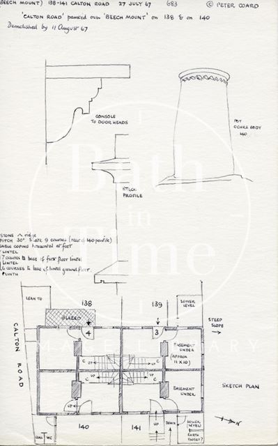 Ground floor plan and details, 138 to 141, Calton Road, Bath 1967