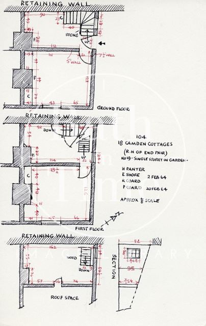 Ground and first floor plans, 18, Camden Cottages, Upper Hedgemead Road, Walcot, Bath 1964