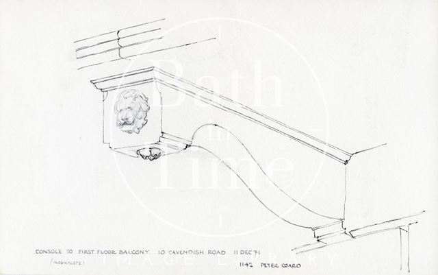 Console to first floor balcony, 10, Cavendish Road, Bath 1971