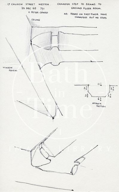 Chamfer stop to beams, 17, Church Street, Weston, Bath 1968