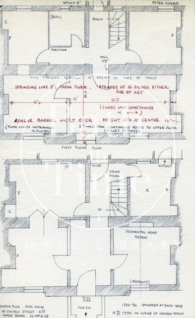 Ground and first floor plans, Dial House, 91, Church Street, Combe Down, Bath 1967