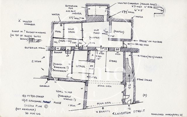 Ground floor plan, 12 & 13, Lyncombe Place, Claverton Street, Bath 1964