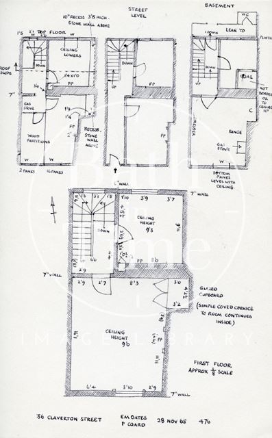 Floor plans, 36, Claverton Street, Bath 1965