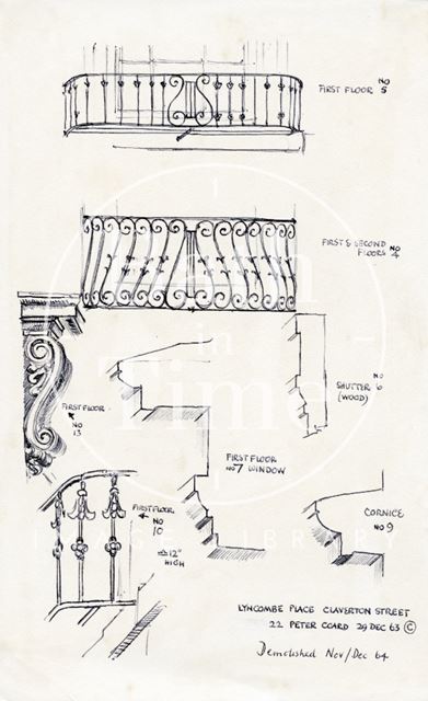 Various details, Lyncombe Place, Claverton Street, Bath 1963