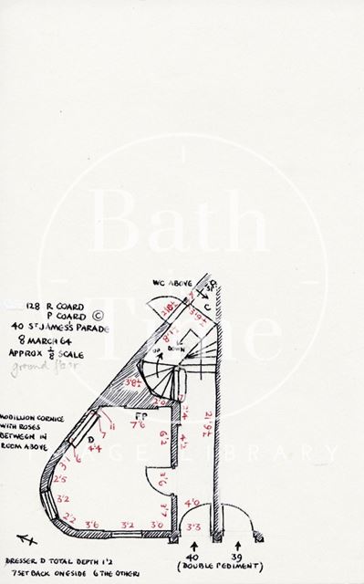 Ground floor plan, 40, St. James's Parade, Bath 1964