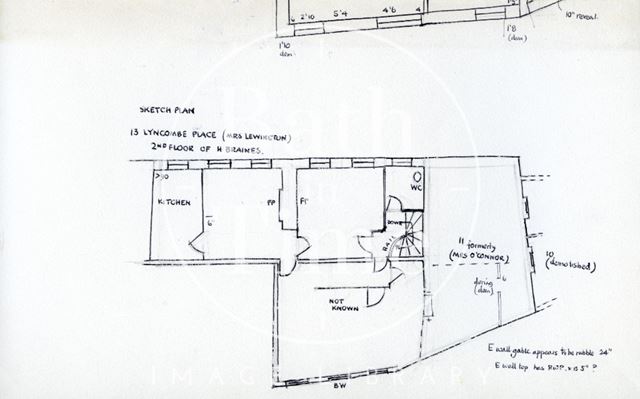 Second floor plan, 12 & 13, Lyncombe Place, Claverton Street, Bath 1965