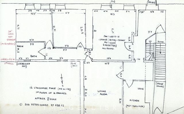 First floor plan, 12 & 13, Lyncombe Place, Claverton Street, Bath 1965