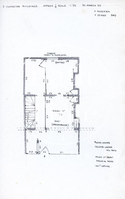 Ground floor plan, 3, Claverton Buildings, Bath 1969