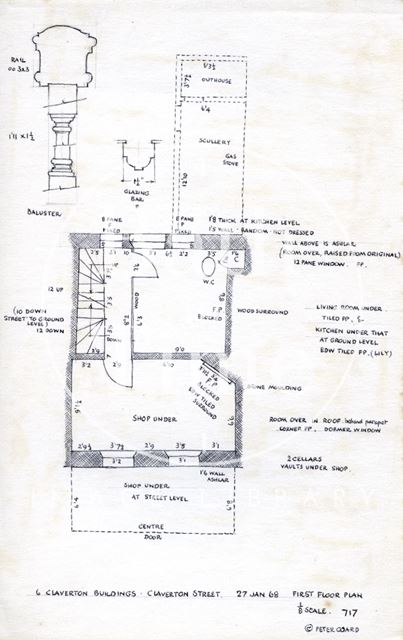 First floor plan, 6, Claverton Buildings, Bath 1968