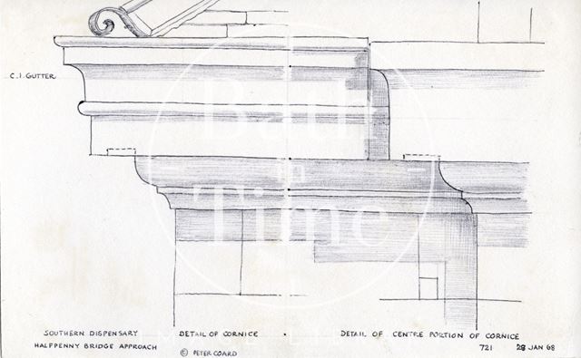 Detail of cornice, Southern Dispensary, Claverton Street, Bath 1968