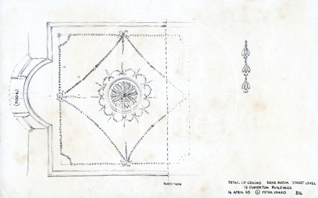 Ground floor ceiling detail, 18, Claverton Buildings, Bath 1965