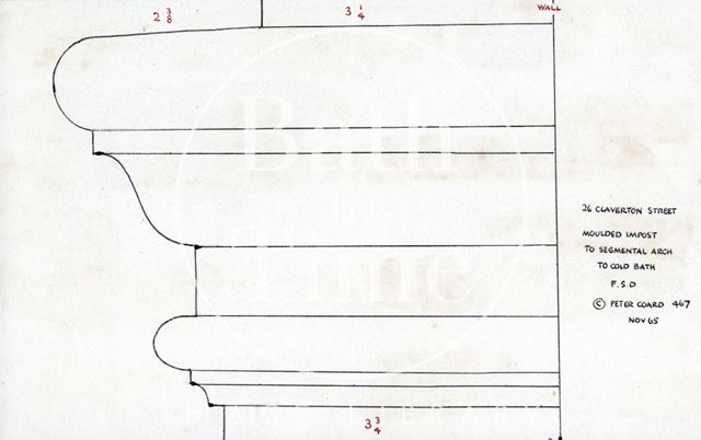 Moulded impost to segmental arch to cold bath, Cold Bath House, 26b & 26c, Claverton Street, Bath 1965