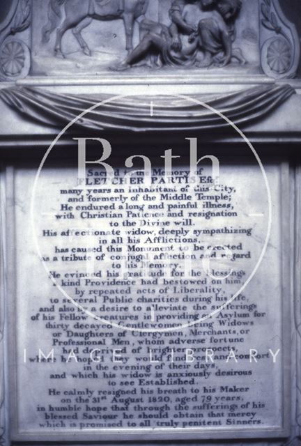 Memorial to Fletcher Partis, Bath Abbey c.1963