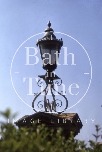 Lamp on gate pier, Bathwick Terrace, Bathwick Hill, Bath 1974