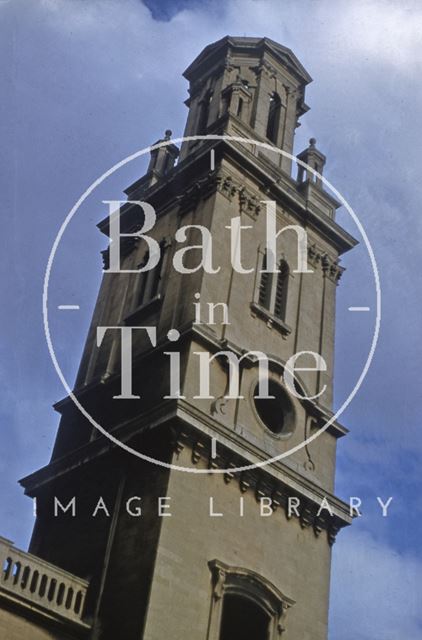 Detail of tower, St. James's Church, Bath 1956