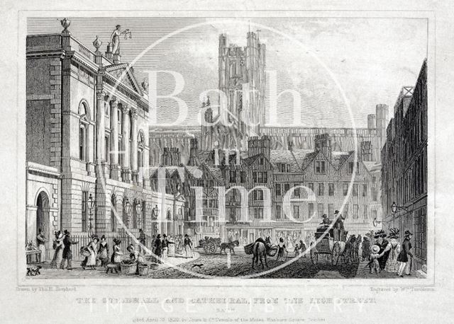 The Guildhall and Abbey from the High Street, Bath 1829