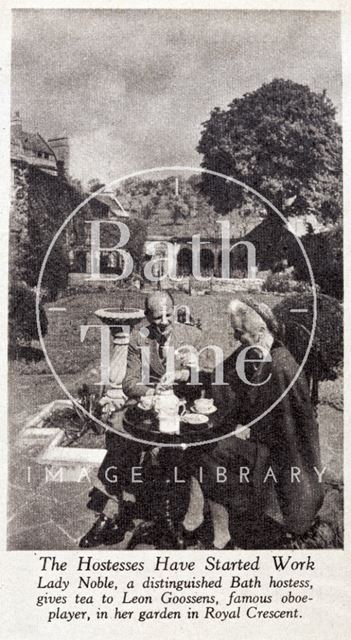 Lady Noble and Leon Goossens, Royal Crescent, Bath 1948