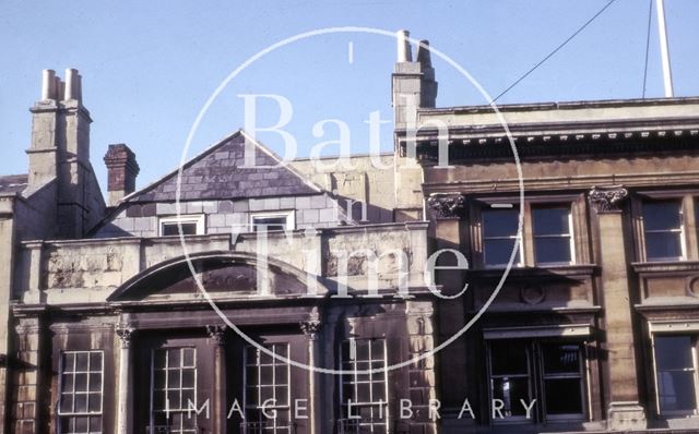 Attic behind roofline, George Oliver's boot and shoe shop, 24, High Street, Bath 1964