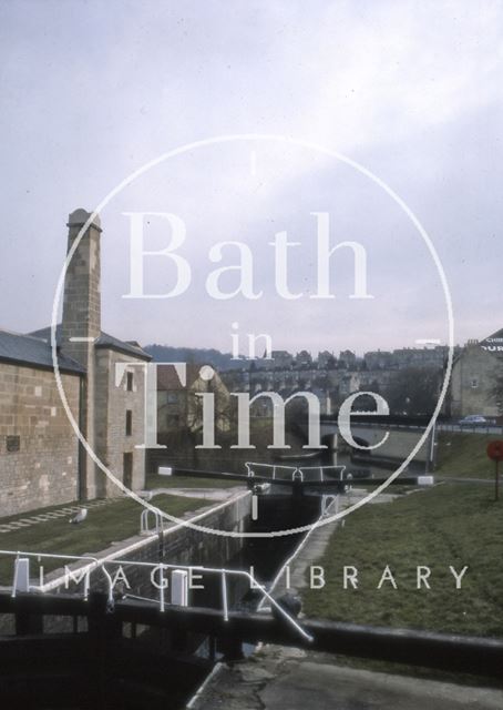 Kennet and Avon Canal lock and road bridge, Widcombe, Bath 1987