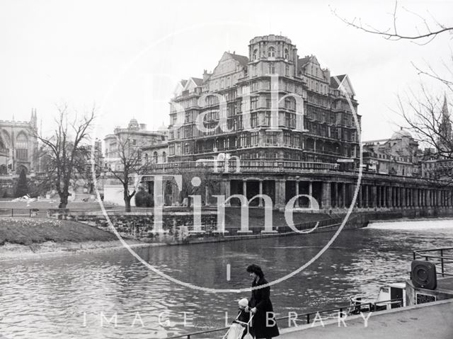 The Empire Hotel from the River Avon towpath, Bath 1987