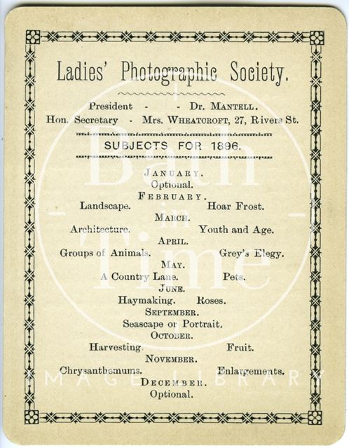 Rule card and Programme for Bath Ladies Photographic Society 1896