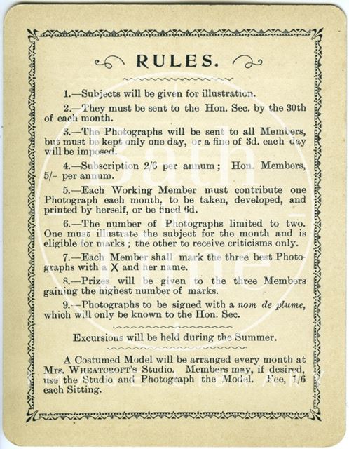 Rule card and Programme for Bath Ladies Photographic Society 1896