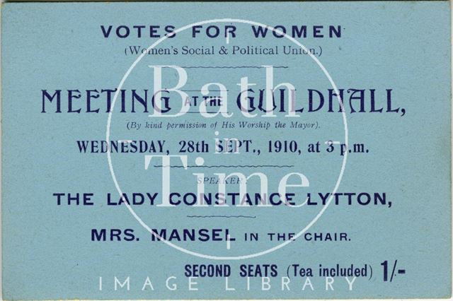 Ticket to Suffragette Meeting at the Guildhall, Bath 1910