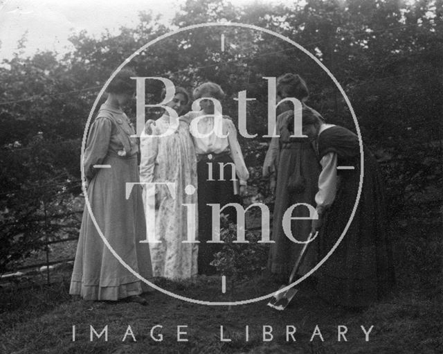 Suffragette Millicent Browne planting tree with Mary Phillips, Vera Wentworth, Elsie Howey and Annie Kenney 1909