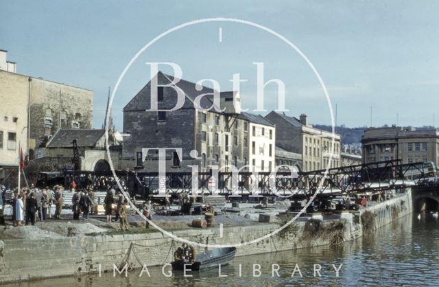 Broad Quay and the demolition of the Old Bridge, Bath 1964