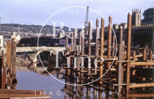 Piles for Churchill Bridge and demolition of the Old Bridge, Bath 1964