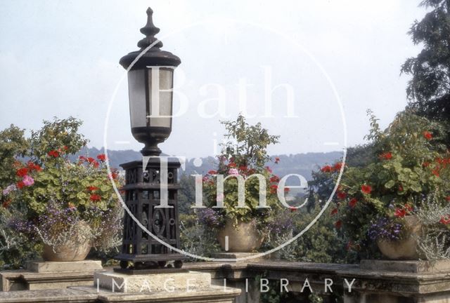 Lantern on stone balustrade, Parade Gardens, Bath 1970