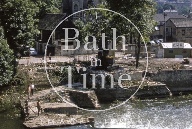 Clearing vegetation, Pulteney Weir, Bath 1969