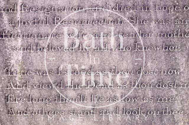 Tombstone details, Walcot Burial Ground, Bath 1985