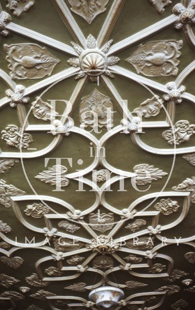 Detail of first floor ceiling, The Grapes Hotel, 14, Westgate Street, Bath 1965