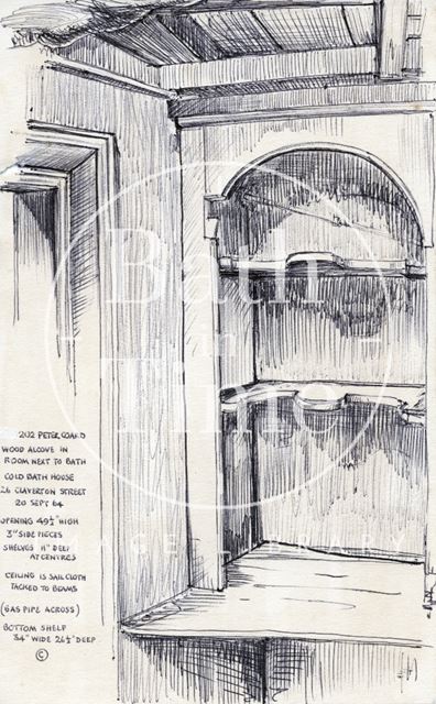 Wooden alcove, Cold Bath House, 26b & 26c, Claverton Street, Bath 1964