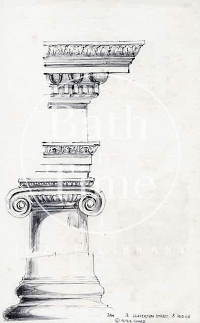 Detail of column of porch, 31, Claverton Street, Bath 1965