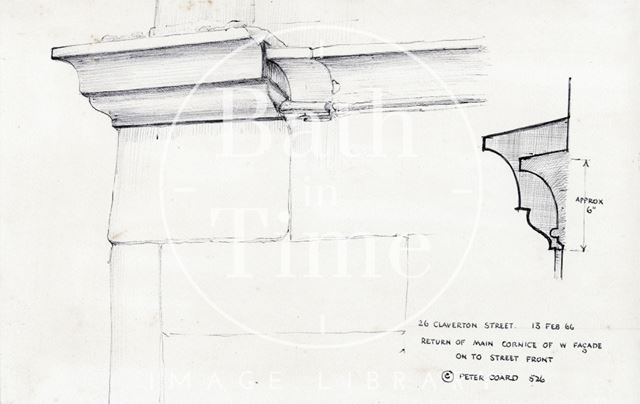 Detail of cornice, 26, Claverton Street, Bath 1966