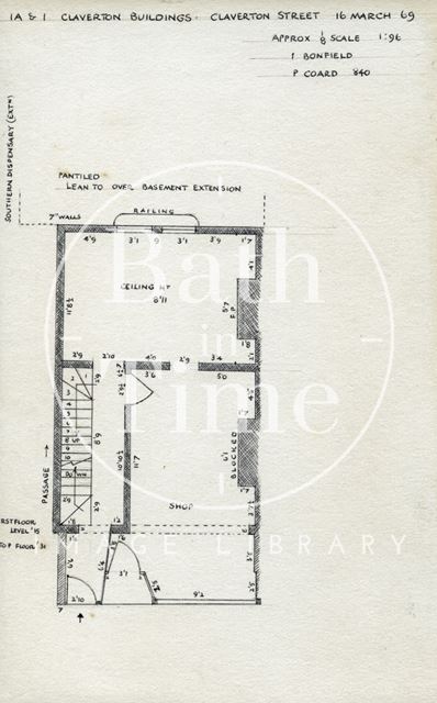 Ground floor plan, 1 & 1a, Claverton Buildings, Claverton Street, Bath 1969