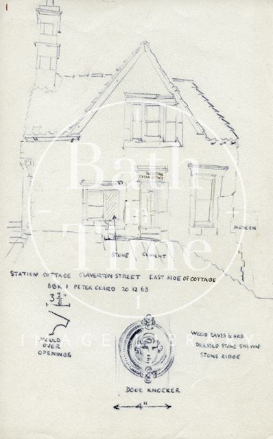 East side and door knocker, Station Cottage (previously Bue Cottage), Claverton Street, Bath 1963