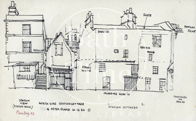 Station View, Station Cottage (previously Bue Cottage) and 1 & 2, St. Mark's Cottages off Claverton Street, Bath 1963