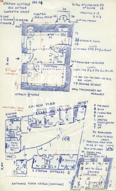 Location and ground floor plan, Station Cottage (previously Bue Cottage), Claverton Street, Bath 1964