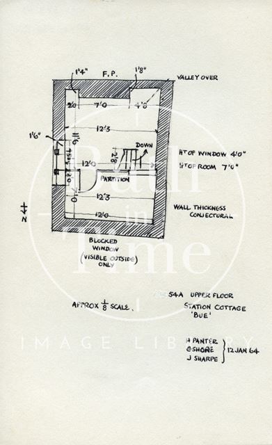 Upper floor plan, Station Cottage (previously Bue Cottage), Claverton Street, Bath 1964