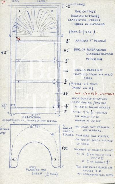 Shell niche cupboard detail, Station Cottage (previously Bue Cottage), Claverton Street, Bath 1964